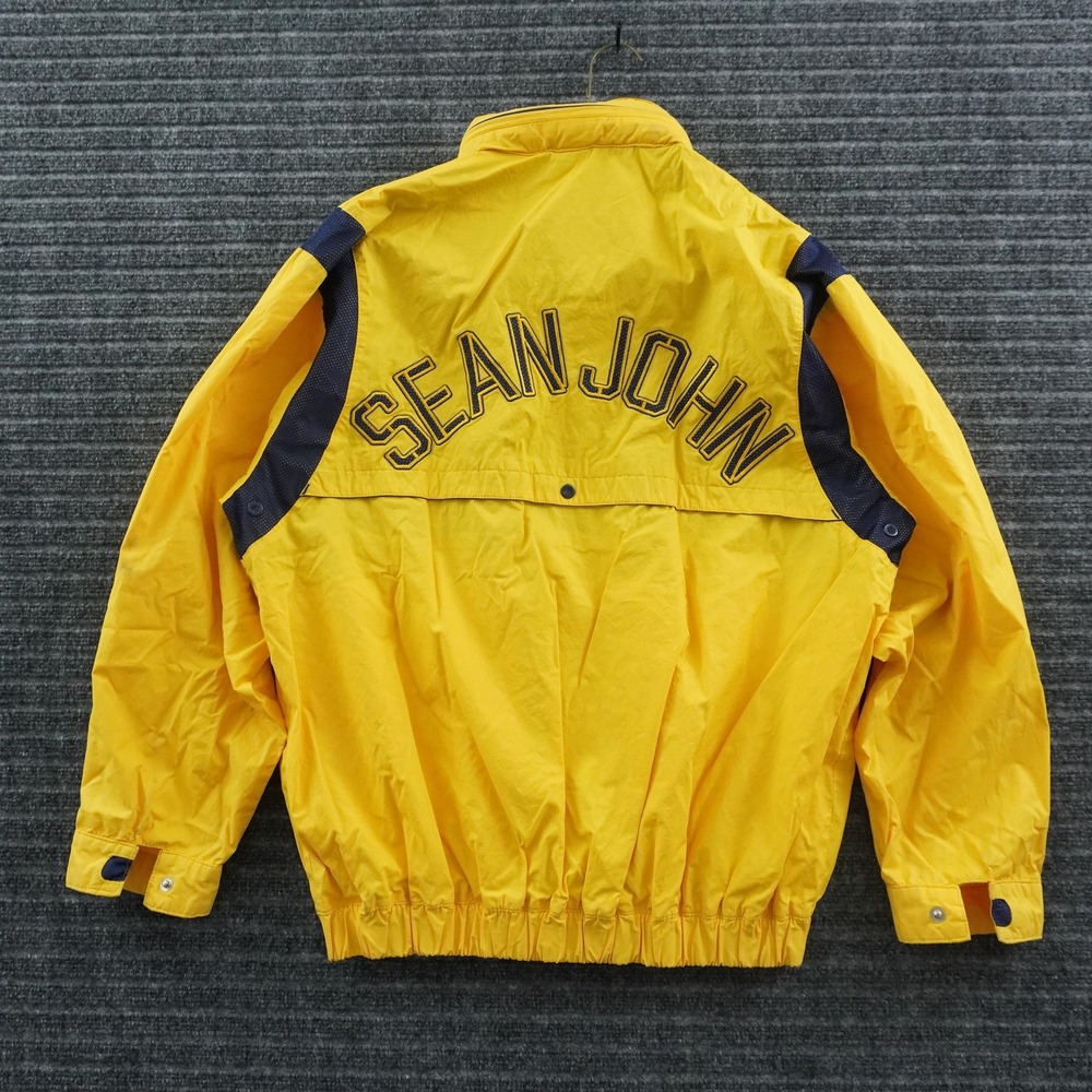 Sean John Windbreaker Jacket Mens Medium Yellow Vintage 90s S/69 Mesh Streetwear